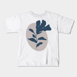 Minimalist blue flower on brown oval Kids T-Shirt